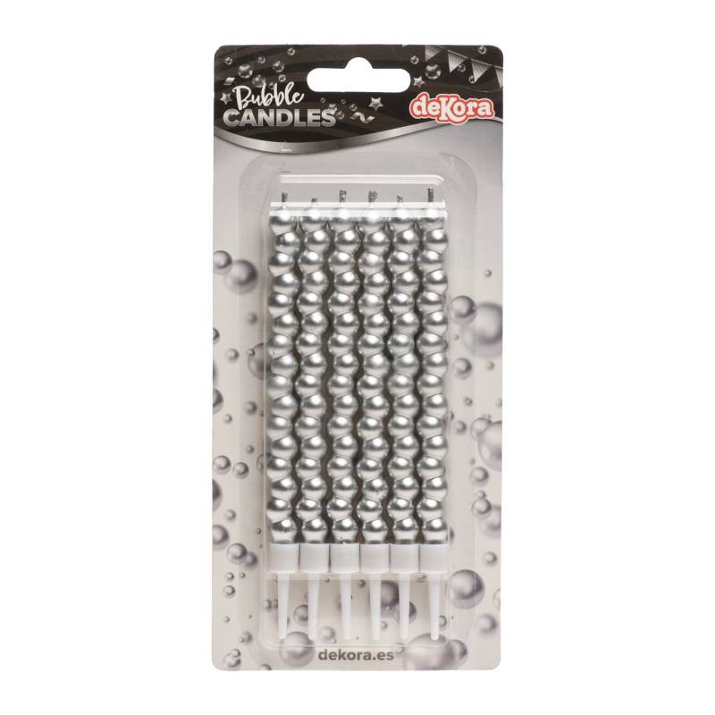 6er-Set silberne Bubble-Kerzen – 14 cm von Dekora