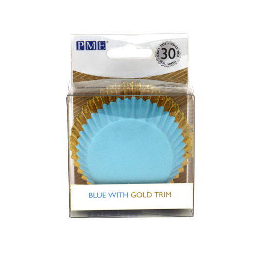 Cupcake-Förmchen mit Folienbeschichtung – Blau mit goldener Verzierung – 30 Stück