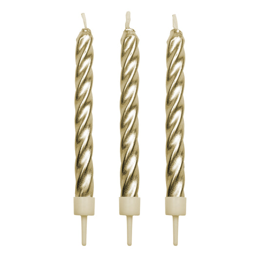 Kerzen – Gold Twist mit Haltern – 10 Stück (6,2 cm)