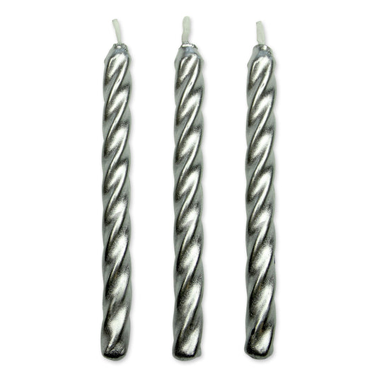 Kerzen – Silber Twist mit Haltern – 10 Stück (6,2 cm)