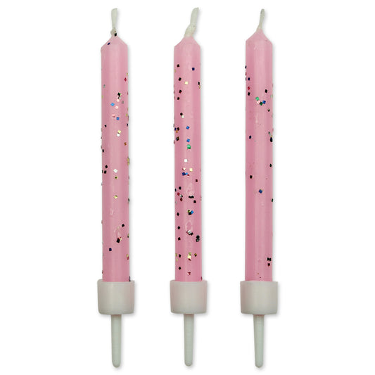 Kerzen – Rosa Glitzer mit Haltern – 10 Stück (6,2 cm)