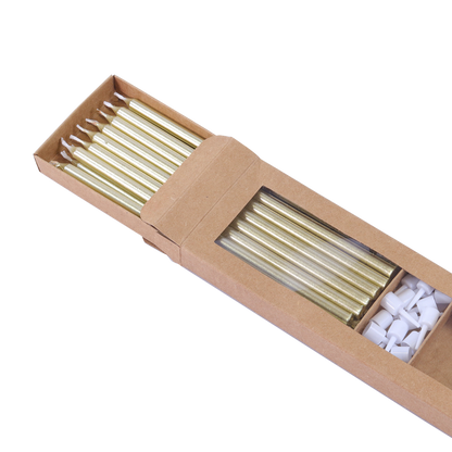 Kerzen – Gold Extra Hoch mit Haltern – 16 Stück (18 cm)