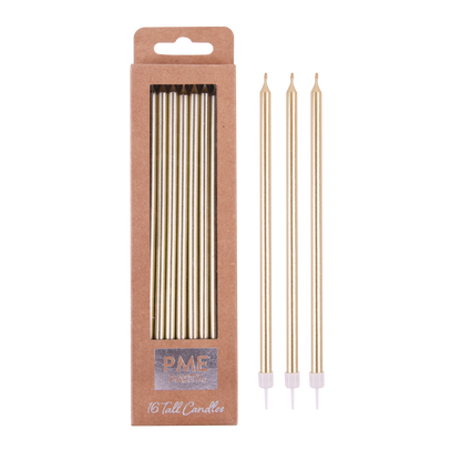 Kerzen – Gold Extra Hoch mit Haltern – 16 Stück (18 cm)