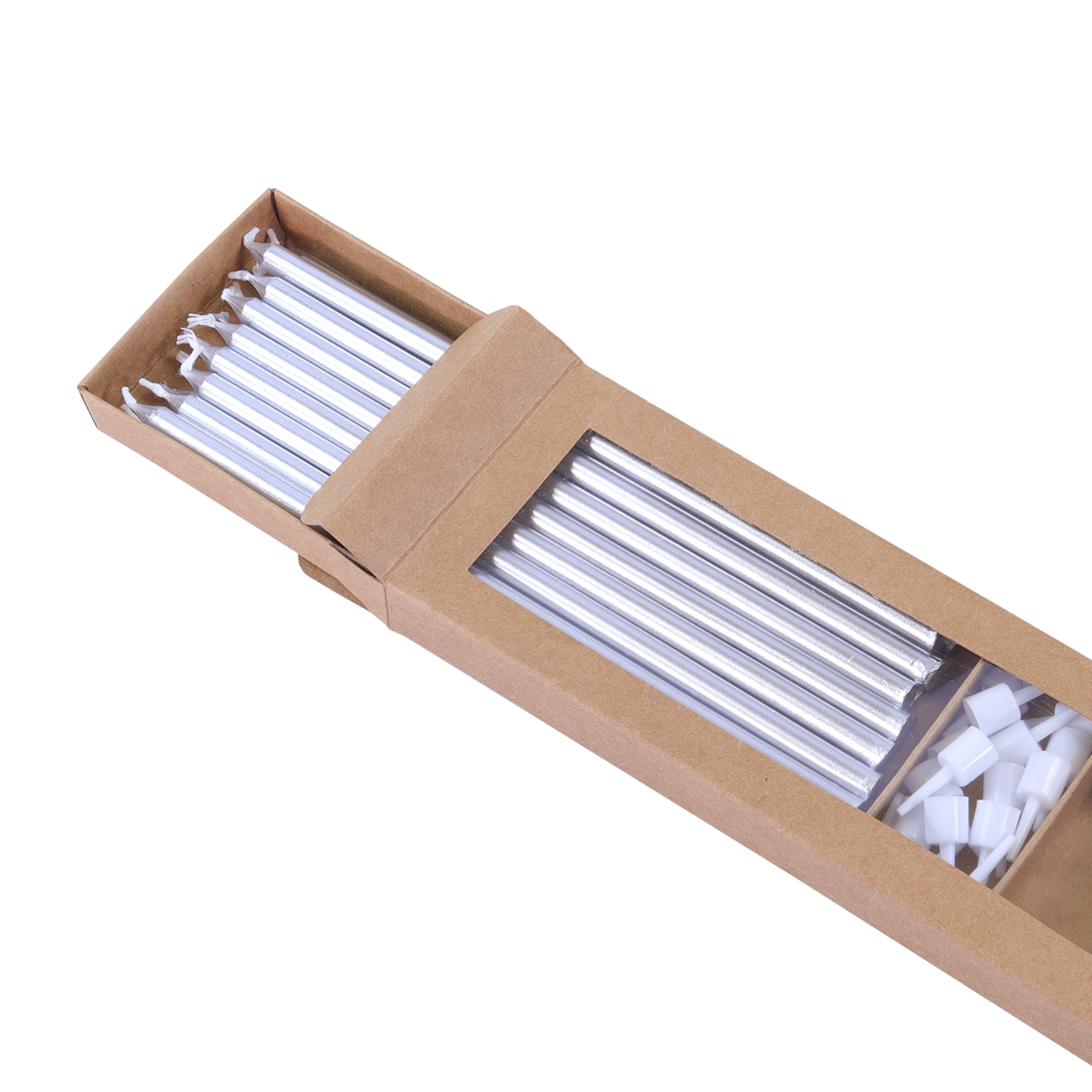 Kerzen – Silber Extra Hoch mit Haltern – 16 Stück (18 cm)