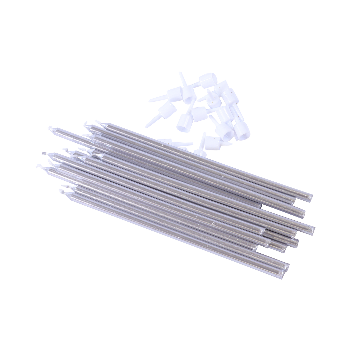 Kerzen – Silber Extra Hoch mit Haltern – 16 Stück (18 cm)