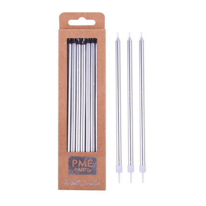Kerzen – Silber Extra Hoch mit Haltern – 16 Stück (18 cm)