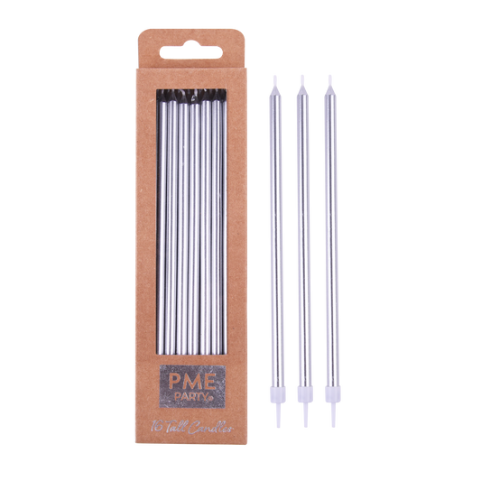Kerzen – Silber Extra Hoch mit Haltern – 16 Stück (18 cm)