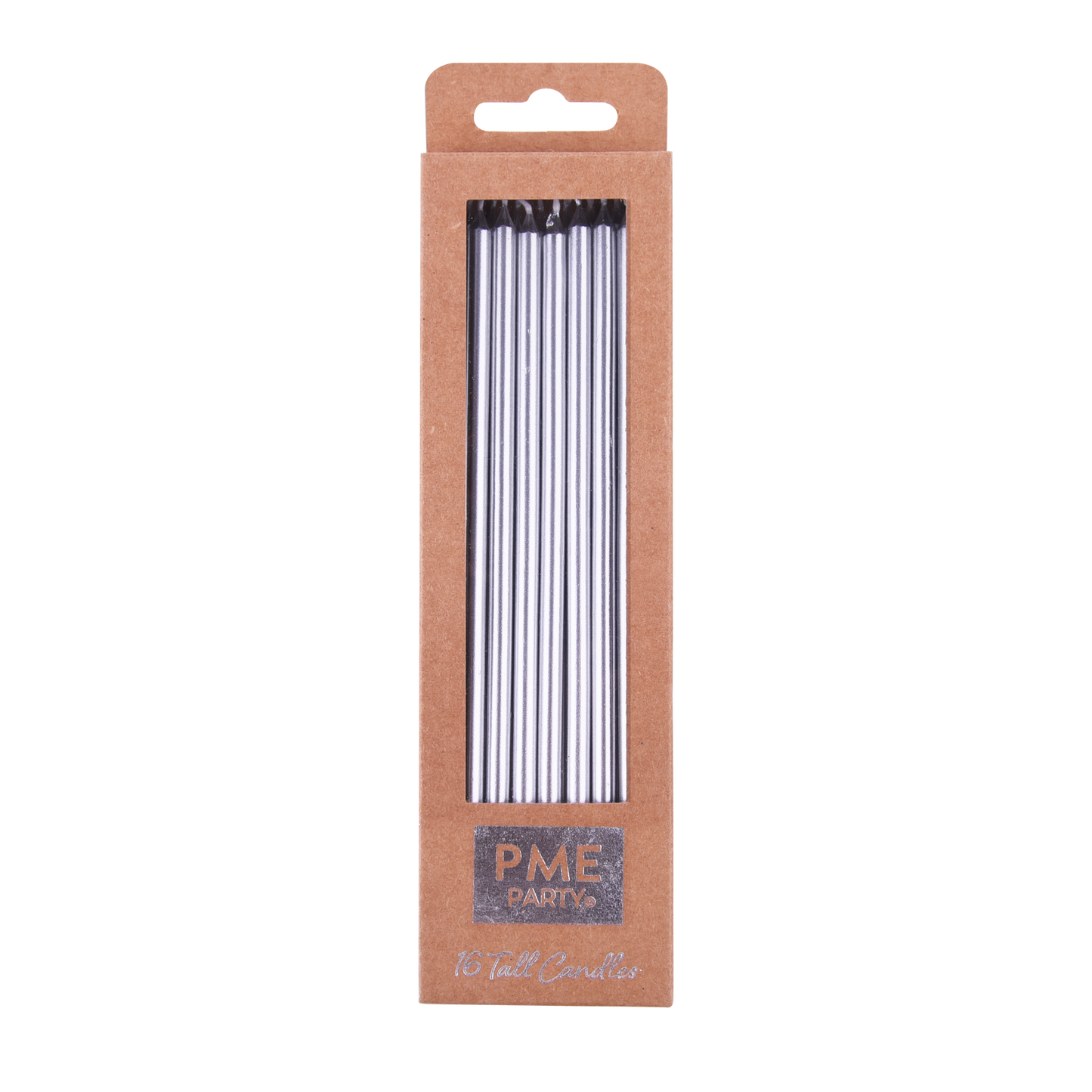 Kerzen – Silber Extra Hoch mit Haltern – 16 Stück (18 cm)
