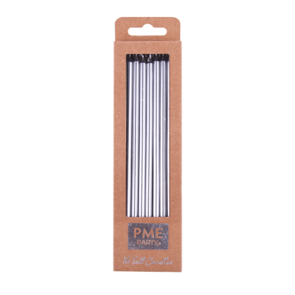 Kerzen – Silber Extra Hoch mit Haltern – 16 Stück (18 cm)