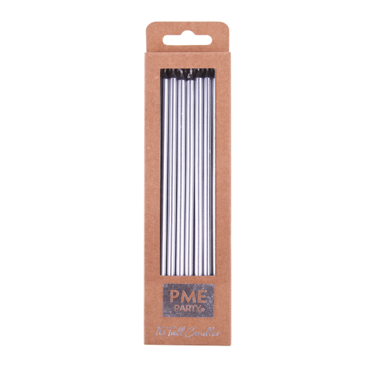 Kerzen – Silber Extra Hoch mit Haltern – 16 Stück (18 cm)