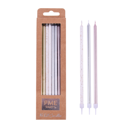 Kerzen – Gemischte Farben mit Haltern – 16 Stück (18 cm)