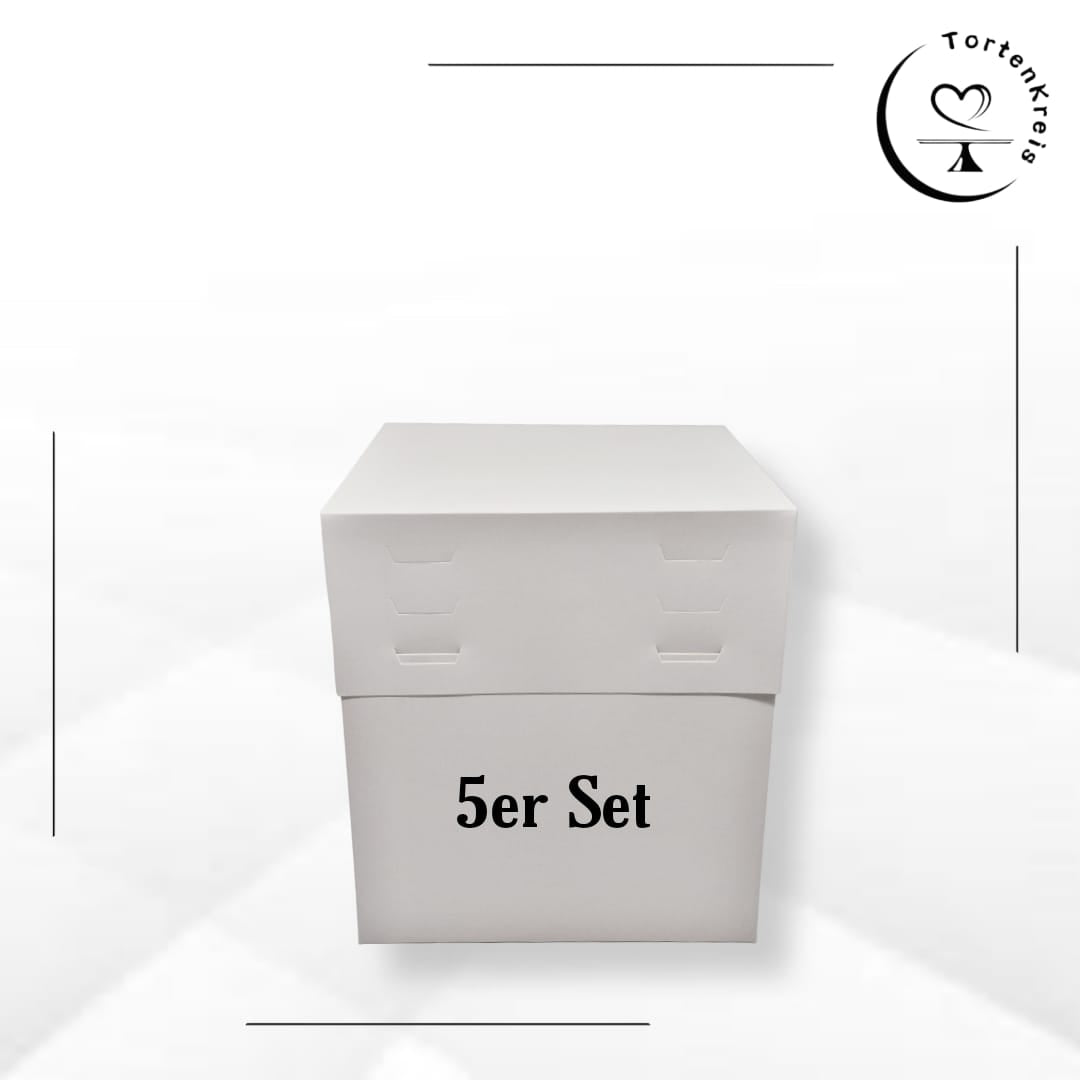 5er Set - Weiße Tortenbox – Höhenverstellbar – 25 x 25 x 20 bis 30 cm