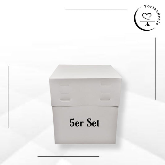5er Set - Weiße Tortenbox – Höhenverstellbar – 25 x 25 x 20 bis 30 cm
