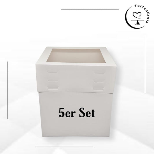 5er Set - Höhenverstellbare Tortenbox mit Sichtfenster – 30 x 30 x 20 bis 30 cm