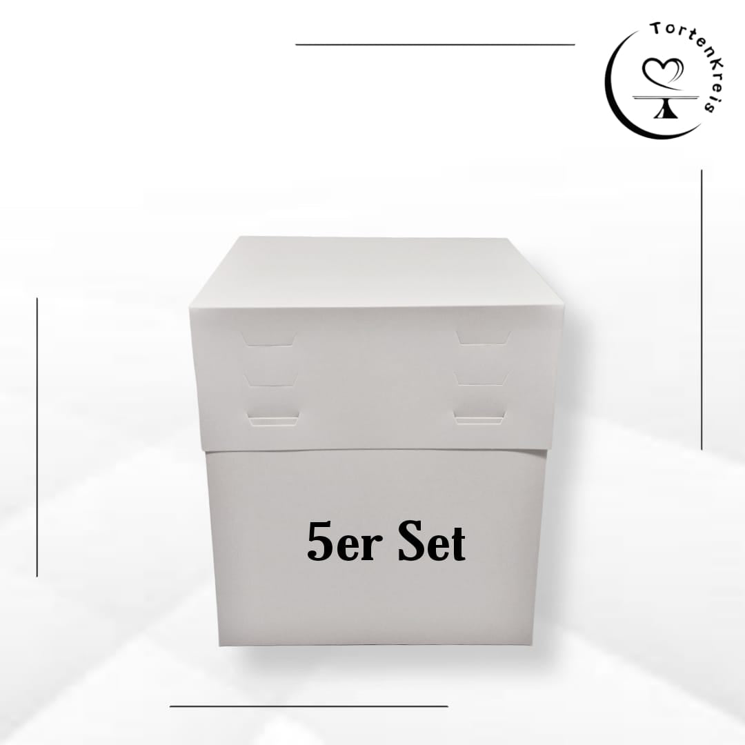 5er Set - Weiße Tortenbox – Höhenverstellbar – 30 x 30 x 20 bis 30 cm