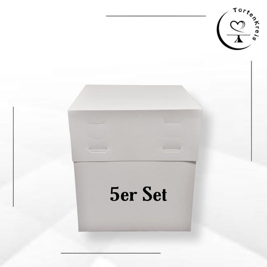 5er Set - Weiße Tortenbox – Höhenverstellbar – 30 x 30 x 20 bis 30 cm