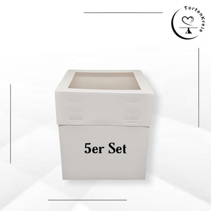 5er Set - Höhenverstellbare Tortenbox mit Sichtfenster – 25 x 25 x 20 bis 30 cm