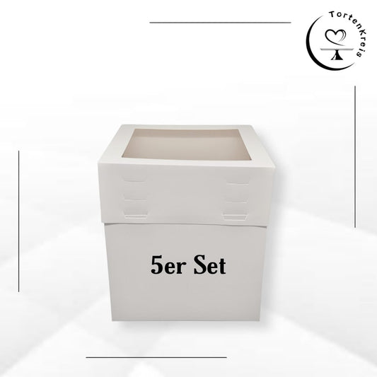 5er Set - Höhenverstellbare Tortenbox mit Sichtfenster – 25 x 25 x 20 bis 30 cm