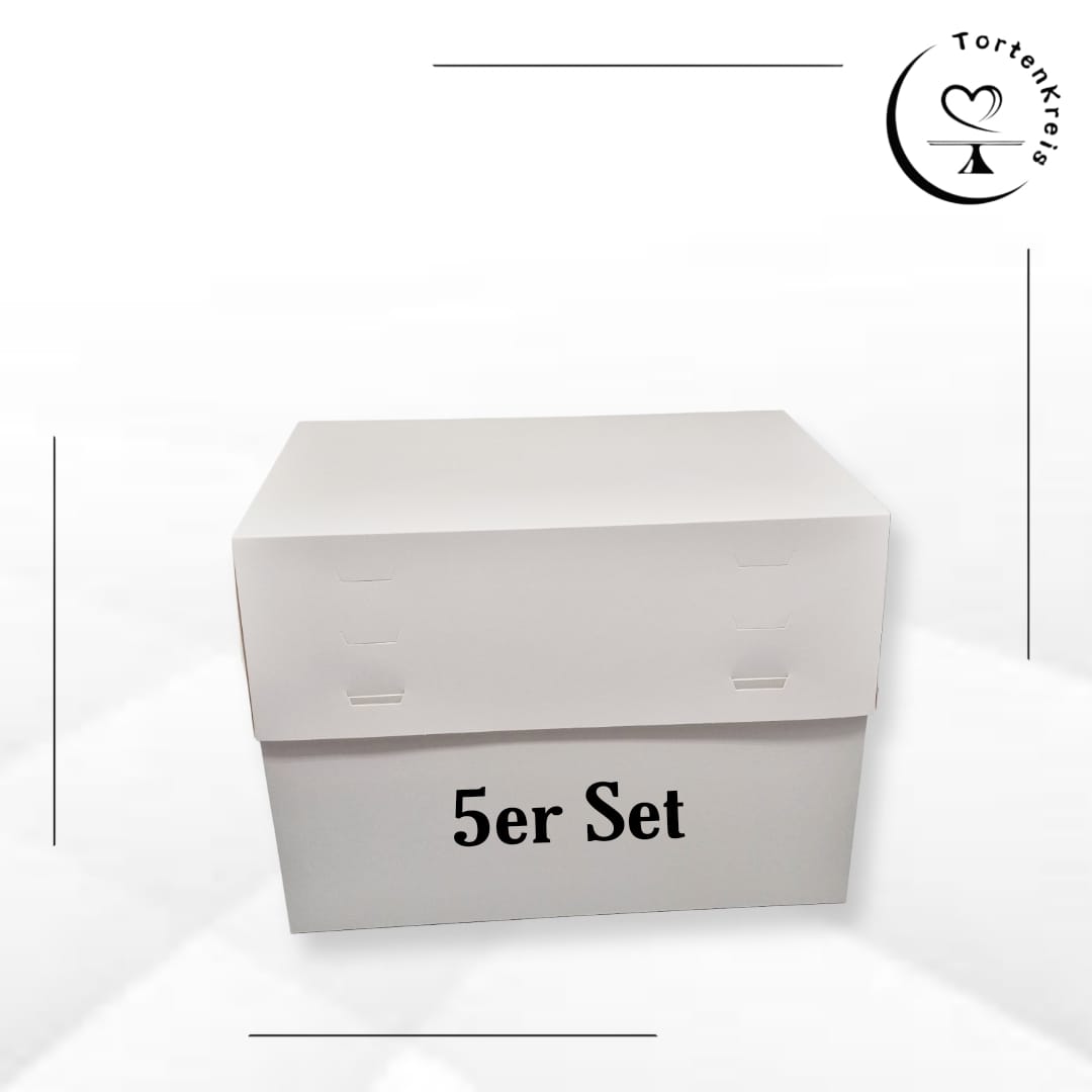 5er Set - Weiße Tortenbox – Höhenverstellbar – 40 x 30 x 20 bis 30 cm