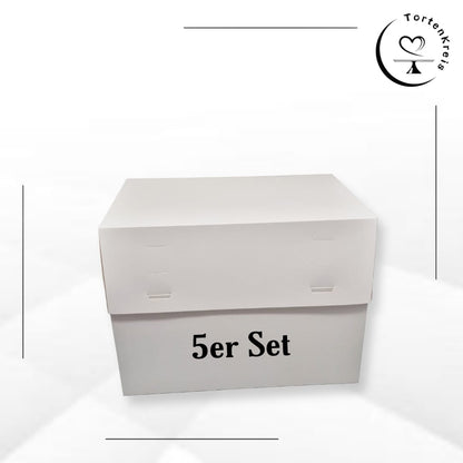5er Set - Weiße Tortenbox – Höhenverstellbar – 40 x 30 x 20 bis 30 cm