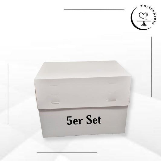 5er Set - Weiße Tortenbox – Höhenverstellbar – 40 x 30 x 20 bis 30 cm