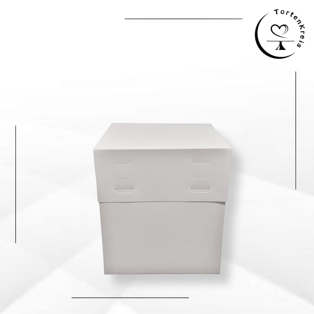 Weiße Tortenbox – Höhenverstellbar – 25 x 25 x 20 bis 30 cm