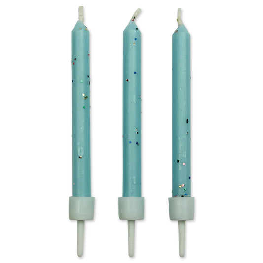 Kerzen – Blauer Glitzer mit Haltern – 10 Stück (6,2 cm)