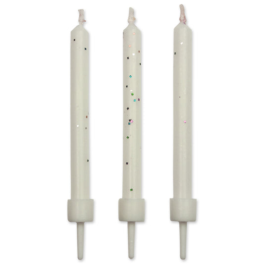 Kerzen – Weißer Glitzer mit Haltern – 10 Stück (6,2 cm)