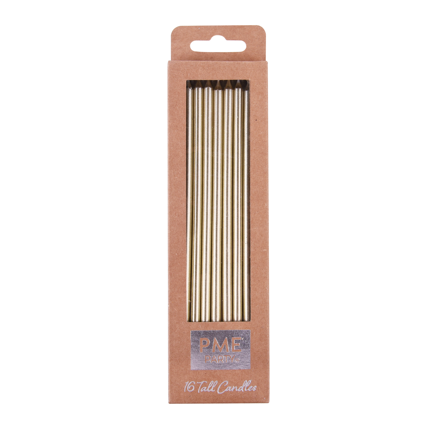 Kerzen – Gold Extra Hoch mit Haltern – 16 Stück (18 cm)