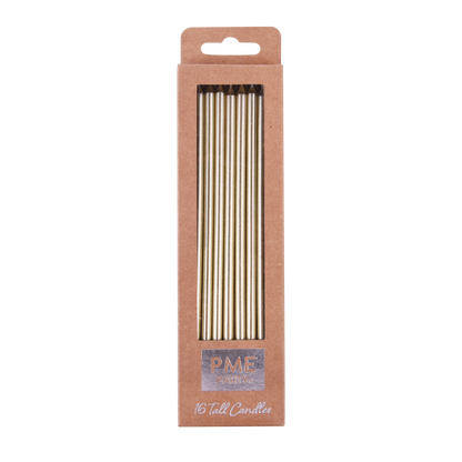Kerzen – Gold Extra Hoch mit Haltern – 16 Stück (18 cm)