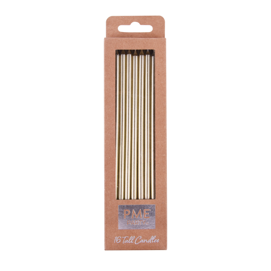 Kerzen – Gold Extra Hoch mit Haltern – 16 Stück (18 cm)